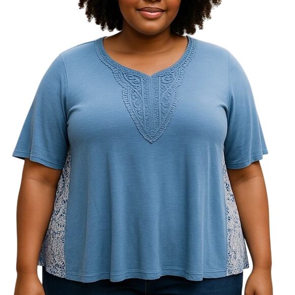 Cato Paisley Medallion Panel Two Tone Embroidered Blouse Statement Back Large - Picture 1 of 15